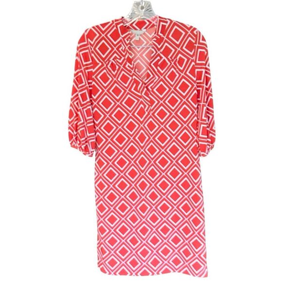 Banana Republic 3/4 Sleeve Shift Dress Geometric Pattern  Orange  XS - Picture 1 of 10